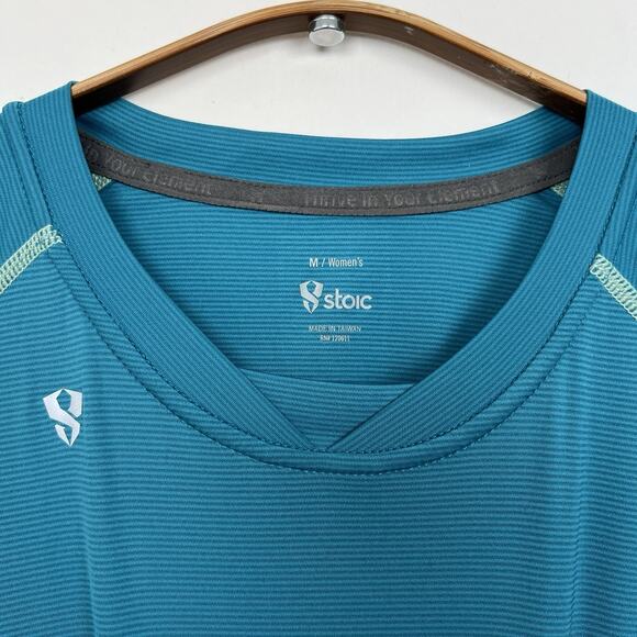 Stoic Women’s Sz Medium Cycling Biking Shirt Turquoise Stripe Active Base Layer - Picture 2 of 6